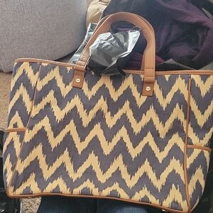 Chevron Tote Bag in Blue and Tan